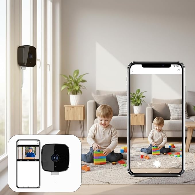 Saker Smart 2K Window Security Camera,2K Dome Security Camera for Indoor Use, 3MP Ultra-Clear Picture with Enhanced Color Night Vision, Wireless Stick-On Installation (with 64GB TF Card)