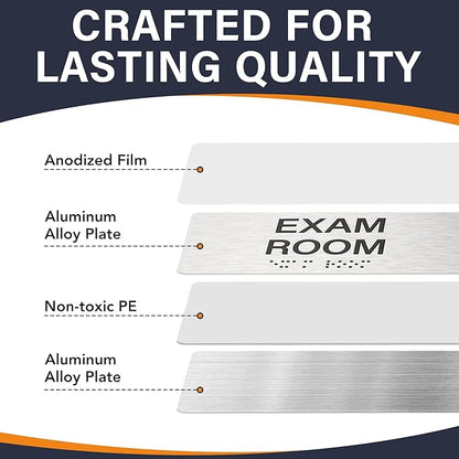 Exam Room Signs with Raised Text & Grade 2 Braille –, ADA Compliant, 7 Variants (EXAM, EXAM 1-6), Easy Install with Double-Sided Tape, Office & Medical Sign (7.8”W x 4”H)