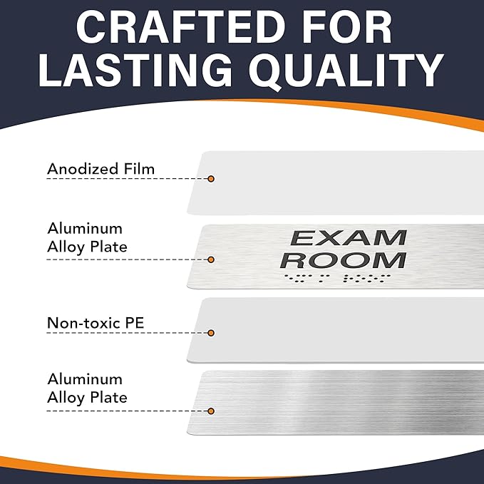 Exam Room Signs with Raised Text & Grade 2 Braille –, ADA Compliant, 7 Variants (EXAM, EXAM 1-6), Easy Install with Double-Sided Tape, Office & Medical Sign (7.8”W x 4”H)