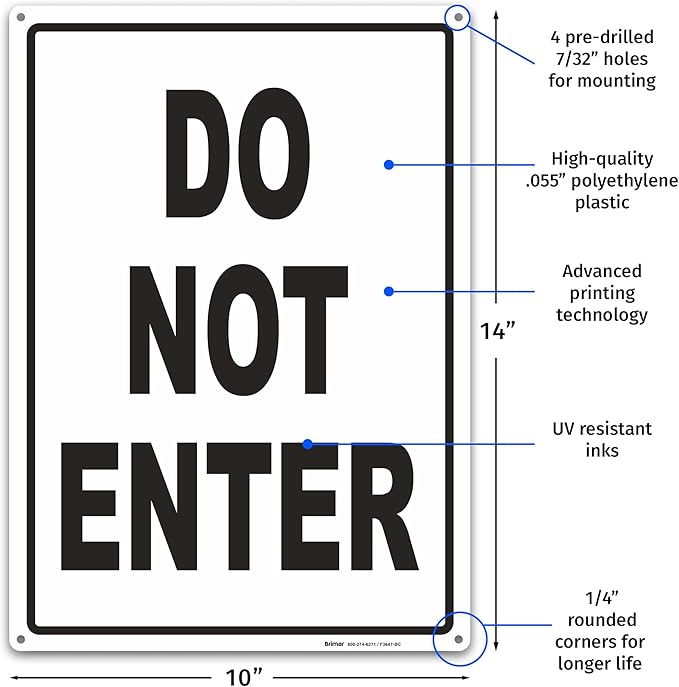 Brimar - 10" x 14" - Do Not Enter Sign - .055″ Polyethylene Plastic - Clear Warning - Easy Installation
