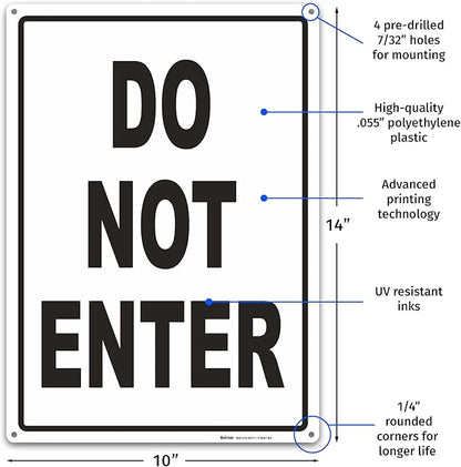 Brimar - 10" x 14" - Do Not Enter Sign - .055″ Polyethylene Plastic - Clear Warning - Easy Installation