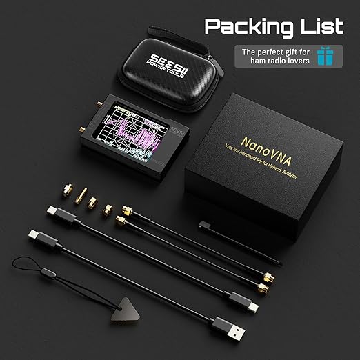 SEESII NanoVNA-H Antenna & Vector Network Analyzer 10KHz-1.5GHz with 2.8" EVA Protective Case, Waterproof & Shockproof, Measures S-Parameters, SWR, Phase, Delay, Smith Chart
