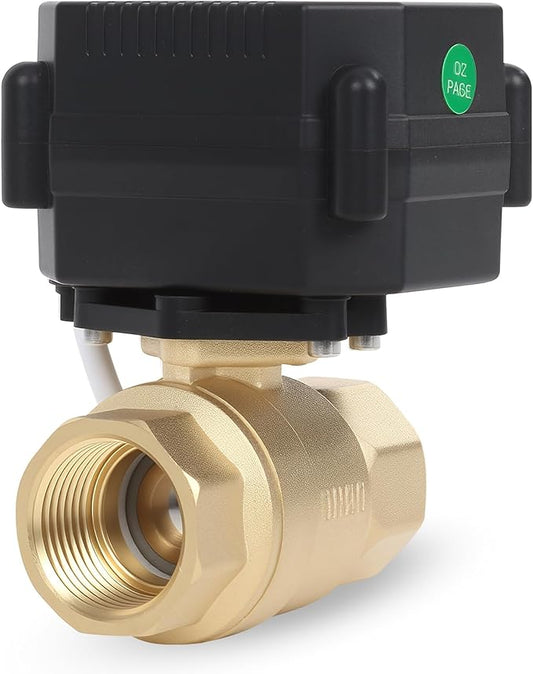 3/4" Brass Motorized Ball Valve - 2 Wire Auto Return Electric Water Valve,9-24V AC/DC Automatic Ball Valve with Full Port