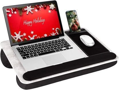 LAPGEAR Home Office Pro Lap Desk with Wrist Rest, Mouse Pad, and Phone Holder - White Marble - Fits up to 15.6 Inch Laptops - Style No. 91591