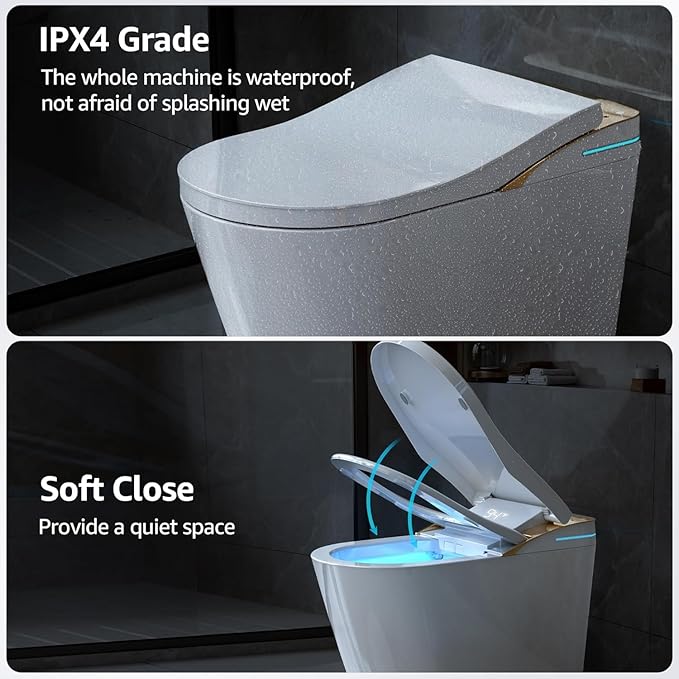 Smart One-Piece Toilet with Built-in Bidet, Elongated Tankless Design, Instant Warm Water, Dual Flush with Auto & Foot Sensor, Heated Seat, ADA Height, Foam Shield, Modern Bathroom Toilet