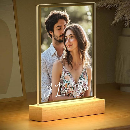 Custom Picture Frame, Personalized Photo Frame with Night Light, Customized Picture Frames, Personalized Anniversary Valentines Day Gifts for Women Men Her Him Girlfriend Boyfriend Mom Dad Couple