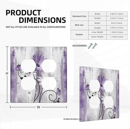 Decorative Outlet Covers Rustic Purple Daisy Grey Flowers 2 Gang Wall Plate Cover Double Duplex Receptacle Two Switch Light Switch Cover Plate Jumbo Dual Faceplate for Home Decor