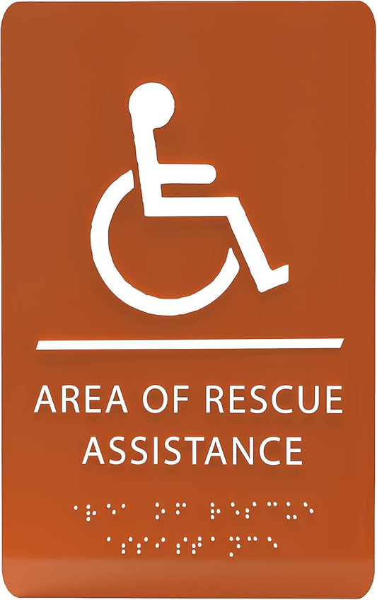 6" X9" Area of Rescue Assistance Sign - ADA Compliant Tactile Graphics Grade 2 Braille Text Signs| Sign for Shopping Malls, Offices, Hotels, Schools, Apartments, and Restaurants