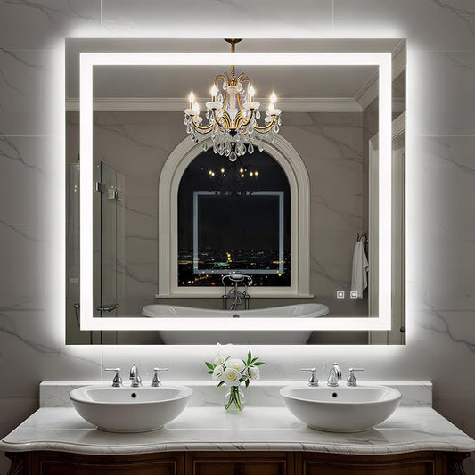 40X36 Inch LED Bathroom Mirror with Lights, Frontlit+ Backlit Bathroom Vanity Mirror for Wall, Ultra-Clear Tempered Glass, Shatter-Proof, Anti-Fog and Memory Function, ETL Listed