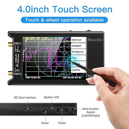 SEESII NanoVNA-H4 Vector Network Analyzer with 32GB Card, Latest V4.4 9KHz-1.5GHz HF VHF UHF 4" Touch Screen Nano Vna h4 Antenna Analyzer Measures Voltage Standing Wave Ratio, Phase,Delay,Smith Chart