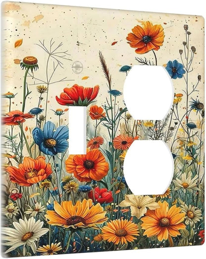 Outlet Covers Colorful Flowers Wildflowers Plants Orange Yellow Blue 1 Toggle 1 Duplex Switch Plate Covers Electrical Light Switch Cover Plate Decorative Wall Plate Socket Cover for Home Farmhouse