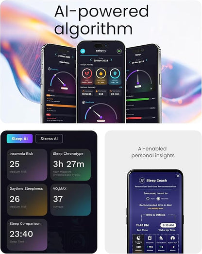 aaboRing Smart Ring, Men, Women, Track Heart Rate, Fitness, Activity, Sleep Stress Monitoring, Step Count, Up to 7 Days of Battery Life, Titanium, No App Subscription, Silver 9