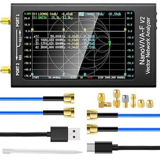 AURSINC Upgraded NanoVNA-F V2 Vector Network Analyzer 50KHz-3GHz HF VHF UHF VNA Antenna Analyzer, 4.3inch Touchscreen, 5000mAh Battery, Measuring S-Parameters, SWR, Phase Delay, Smith Chart