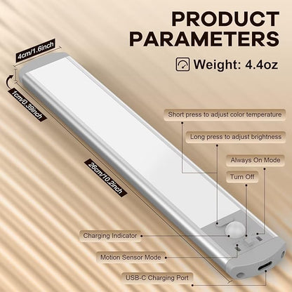 BIAT Under Cabinet Lights, 80 LED Motion Sensor Indoor, Rechargeable Closet Lights with 3 Color Temps, Dimmable