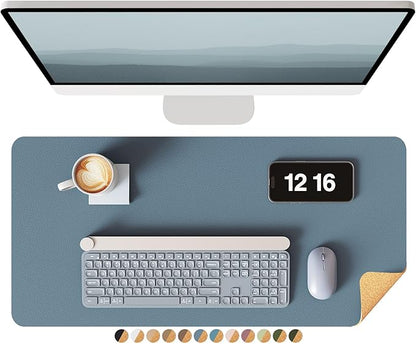 YSAGi Double-Sided Desk Pad, Leather Desk Mat, Eco Cork Desk Pad Protector, Large Mouse Pad for Desk, Waterproof Desk Blotter Pad, Desk Writing Pad for Office Work/Home(23.6"x13.7",Cork+Blue Grey)