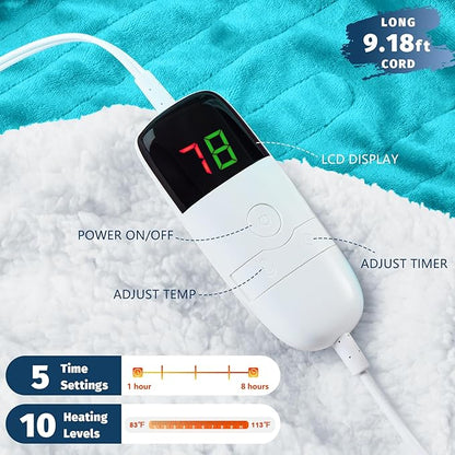 BOMOVA Heated Electric Blanket Twin - 62" x 84" Heating Blanket with 10 Heating Levels & 8 Hours Auto Off, Warm Flannel Blanket, Christmas Birthday Gifts for Women