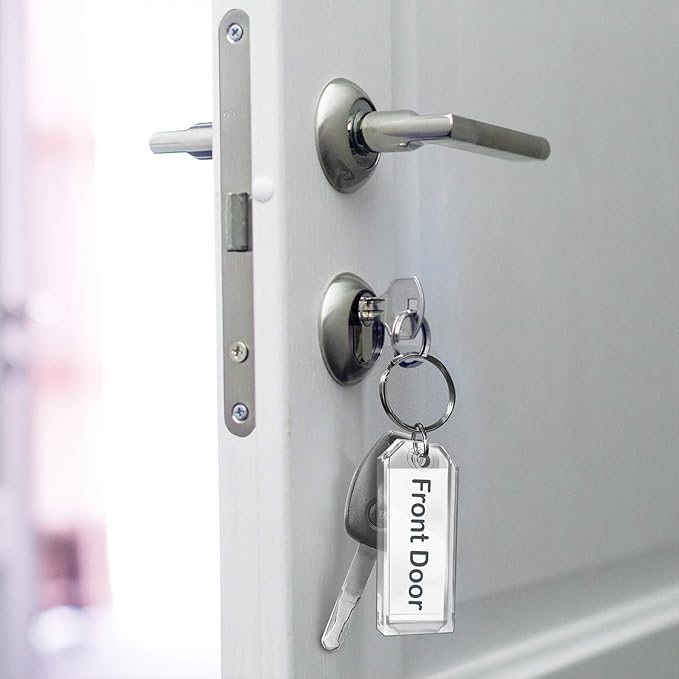 Premium Key Tag 3” Slip-Slot Plastic Heavy Duty (Clear Crystal Color) (36 Pack) (Label and Ring included) (Made in USA)