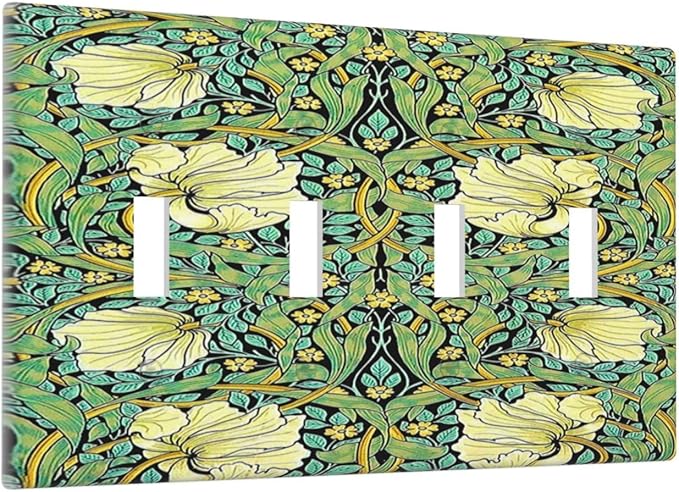 Light Switch Covers William Morris Vintage Floral Yellow Flowers Green Leaf Quad Toggle Electrical Faceplate 4 Gang Wall Plate Decorative Switch Plates for Bedroom living Room Decor