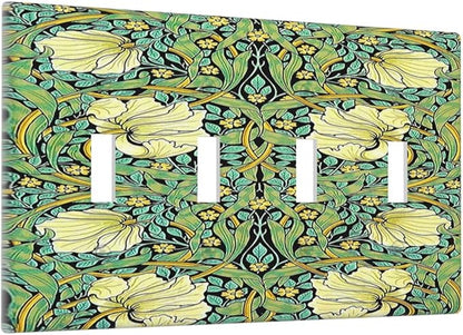 Light Switch Covers William Morris Vintage Floral Yellow Flowers Green Leaf Quad Toggle Electrical Faceplate 4 Gang Wall Plate Decorative Switch Plates for Bedroom living Room Decor