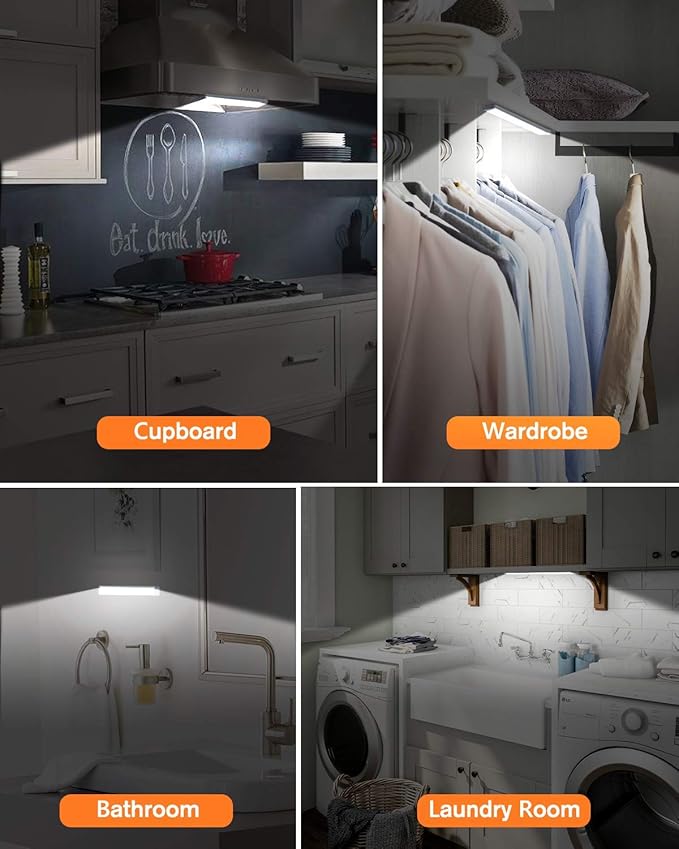 PRIORARE Under Cabinet Light 30 LED Motion Sensor Closet Lighting Battery Operated, Rechargeable Ultra Thin 180lm Cabinet Lighting, Magnetic Motion Activated Light for Kitchen, Cupboard Cold White