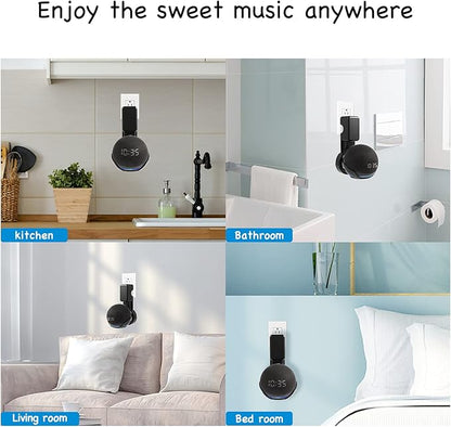 Wall Mount Holder for Dot 4th/5th Generation, Outlet Hanger for Dot 45h/5th Gen, Smart Speaker Stand, Space-Saving Accessories, Built-in Cable Management Shelf(2 Pack,Black)