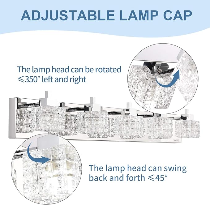 TRLIFE Bathroom Light Fixture, Modern Bathroom Lights Over Mirror 5-Lights Vanity Light, 32inches Crystal Glass Vanity Lights