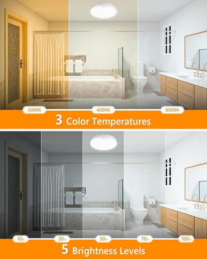 Rechargeable 8W Motion Sensor Ceiling Light Indoor, No Wiring & Magnetic Stick-On, Remote Control for Color & Brightness, Battery Operated Light for Shower, Closet, Bathroom, Pantry, Hallway, 2-Pack