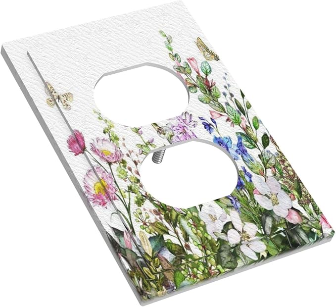 Boho Colorful Wildflowers Butterfly Green Plant Leaf Single Duplex Wall Plate Covers Light Switch Cover 1 Gang Outlet Plate Decorative Switchplate Covers Faceplate for Bathroom Decor