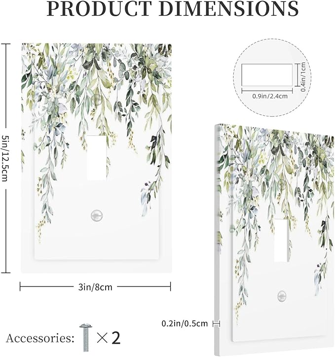 Decorative Light Switch Cover Boho Farmhouse Flower Leaf Sage Green 1 Gang Single Toggle Device Electrical Faceplate Switchplates Decorator Outlet Wall Plate for Bedroom Cabin Decor