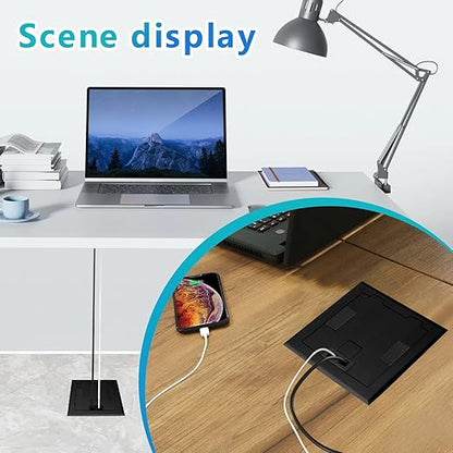 KYHSHJ Recessed Flat Hidden Socket Kit with 2 * 20A Receptacle，8A 1 USB-A Ports &2 USB-C Port+3-Port RJ45 Datacom Receptacle. Internal Height Adjustable，Corrosive Resistant Hardware (Black)