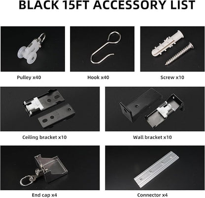 Curtain Track for Ceiling or Wall, Heavy Duty Aluminum Alloy with Smooth Sliding, Easy to Install, Black, 3ft To 15ft