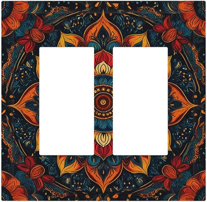 Boho Colorful Mandala Outlet Covers Light Switch Cover Plate 2 Gang Double Rocker Wall Plates Decorative Switch Plates Plug Cover Electrical GFCI Receptacle Cover for Home 4.9 X 5 IN