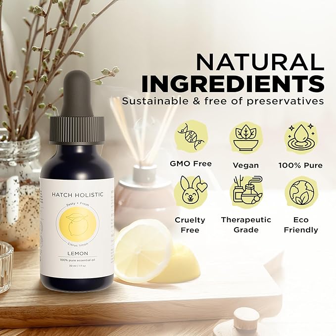 Essential Oils Lemon - 1oz 100% Natural Citrus Oil for Diffuser Or Aromatherapy, Refreshing, Uplifting Scent Supporting Focus and Freshness, Suitable for Cleaning and Skincare Purposes
