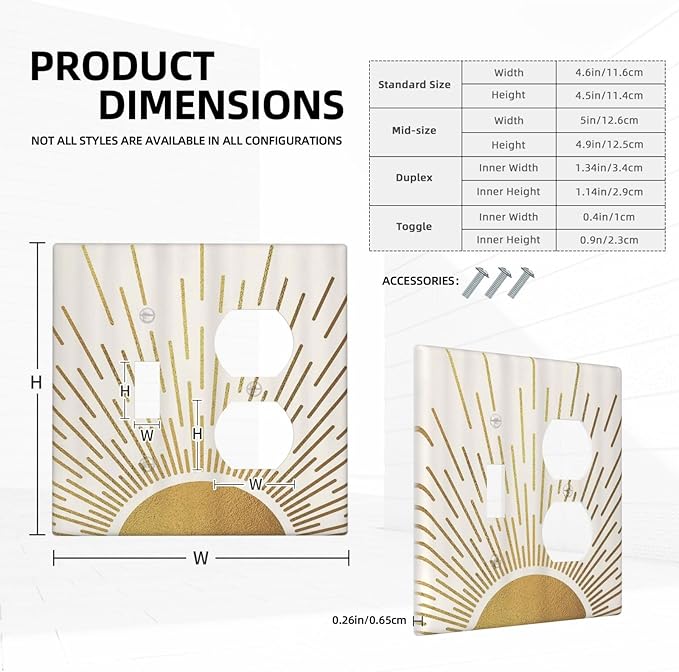 Decorative Outlet Covers Boho Mid Century Gold Sun Sunbeams 2 Gang Light Switch Cover Plate Single Toggle Duplex Wall Plates for Electrical Outlets Switch Plate Covers for Bedroom Decor