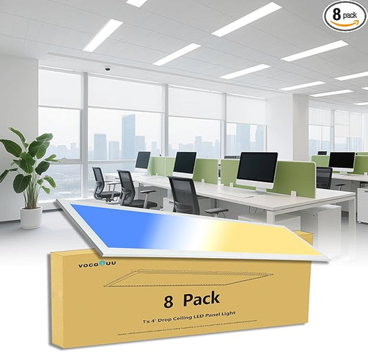 1x4 LED Flat Panel Light 5000K 4000K 3000K - 1x4 LED Troffer Drop Ceiling Light Fixture, 0-10V Dimmable, 100-277V, ETL Listed, 8 Pack