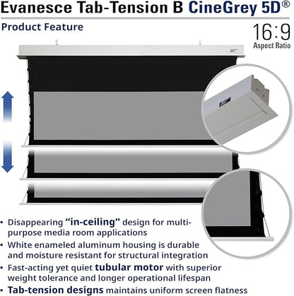 Elite Screens Evanesce Tab-Tension B CineGrey 5D, 106-inch 16:9, in Ceiling Concealed Electric Motorized Drop Down Projector Screen w Ambient Light Rejecting CG5D Projection Material, ETB106HD5-E16