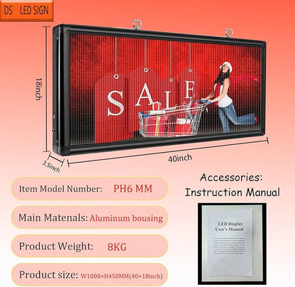 P6 Outdoor LED Sign 40" x 18" Programmable LED Scrolling Message Board with High Resolution Support Texts, Images& Video with Waterproof IP45