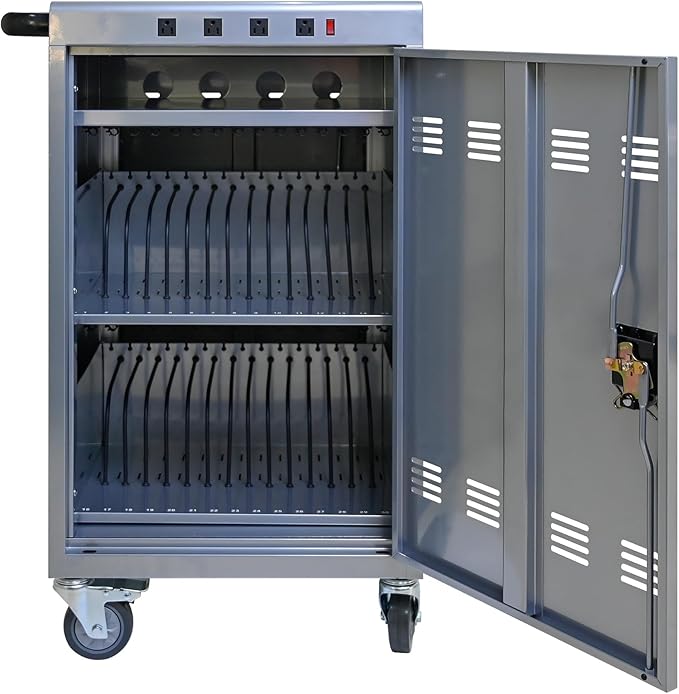 Laptop Charging Cart, 31+4 Charging Ports Laptop Storage Cart, 35-Bay Mobile Charging Cabinet for iPads up to 16.3", Chromebook Devices, Cord Management, Access Lock.School,Business.Silver
