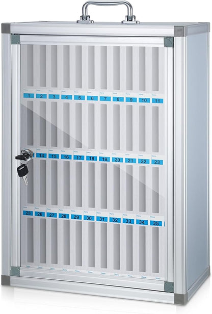 Amylove 48 Slots Cell Phone Locker Cabinet Aluminum Alloy Pocket Chart Storage Locker Box Cabinet Wall-Mounted Cell Phones Storage Box with Handle for Office Classroom Gym (White)