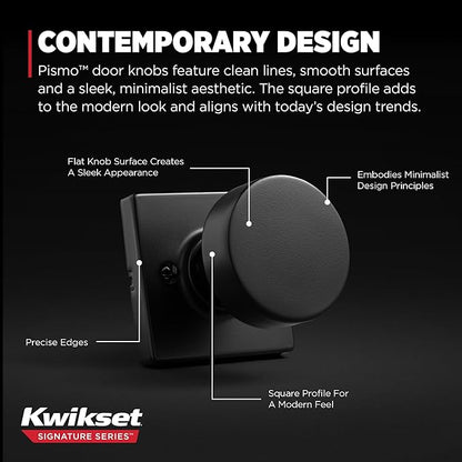 Kwikset Pismo Dummy Door Knob, Single Sided Handle for Closets, French Double Doors, and Pantry, Matte Black Non-Turning Interior Push/Pull Door Knob, with Microban Protection (Pack of 10)