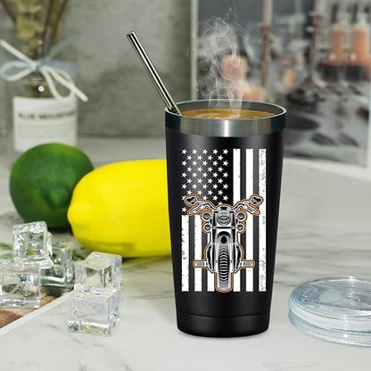 Fufandi Motorcycle Gifts for Men - Therapy Is Expensive Wind Is Free Motorcycle Gifts Tumbler - Christmas Fathers Day Gift for Motorcycle Lovers, Dad, Boyfriend - Tumbler Cup 20oz