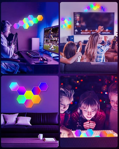 Hexagon LED Lights Wall Panels, Smart RGB Gaming Lights with APP & Music Sync, DIY Modular Hex Tiles, USB-Powered for Autism/Game Room/Party Decor (8-Pack)