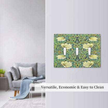Decorative Switch Plates William Morris Vintage Floral Yellow Flowers Green Leaf 3 Gang Wall Plate Triple Toggle Light Switch Cover Faceplate Electrical Wall Panels for Bedroom living Room