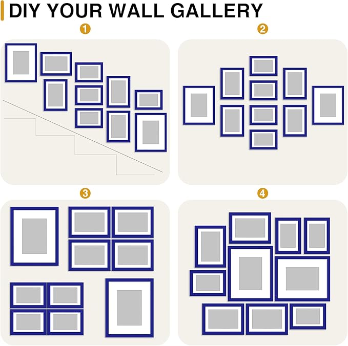 decorUhome Picture Frames Collage Wall Decor for Photo Gallery Display, Assorted Picture Frames set of 10 Including Two 8x10 / Four 5x7 / Four 4x6 for Family Wall Decor, Royal Blue, 10 Pack