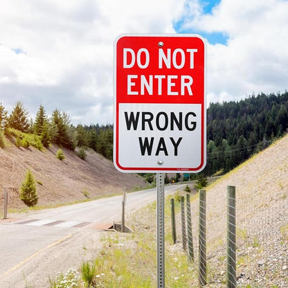 T&R (2 Pack) Do Not Enter Wrong Way Sign, 18" x 12" Engineer Grade Reflective Sheeting, Rust Free Aluminum, Weather Resistant, Waterproof, Fade Resistant, 2 Pre-drilled Holes