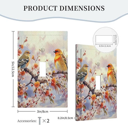Birds Sitting on Flowers Tree Branch Light Switch Covers 1 Gang Single Toggle Wall Plate Decorative Switchcover Electrical Switchplate for Farmhouse Living Decor