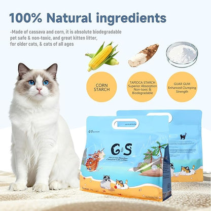 G&S Tapioca Cat Litter, Cassava Cat Litter, Automatic Litter Box Friendly,Non Sticking, Rapid Clumping, Water Absorbent, Dust-Free,(4.5lb×2bags)