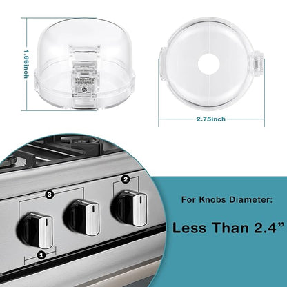 Stove Knob Safety Covers, for Knob Diameter Less Than 2.4", Press Gas Stove Knob Locks, Unlock with Two-Finger, Oven Knob Covers for Child Safety, Clear, Pack of 5