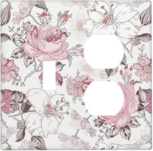 Wallplates Modern Watercolor Flower Pink White Wildflower 1 Toggle 1 Duplex Switch Plate Electrical GFCI Faceplate Decorative Light Switch Covers for Bedroom Home Decor
