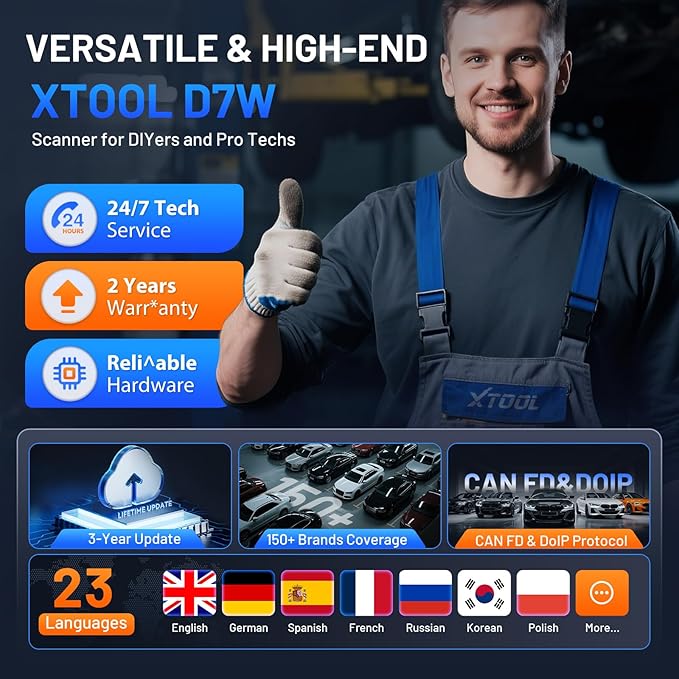 XTOOL D7W OBD2 Scanner Diagnostic Tool: 2026 Wireless Ver. of D7/D7S/D7BT, Bidirectional Scan Tool with ALL System Diagnostic, PMI, ECU Coding, 39+ Resets, 3-Year Updates, CAN FD/DoIP, Scanner for Car